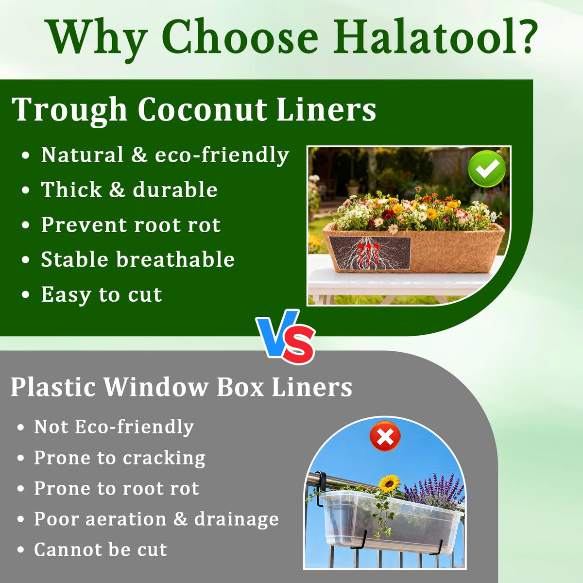 Halatool 24-inch coir liner for planter box eases maintenance and enhances greenery.