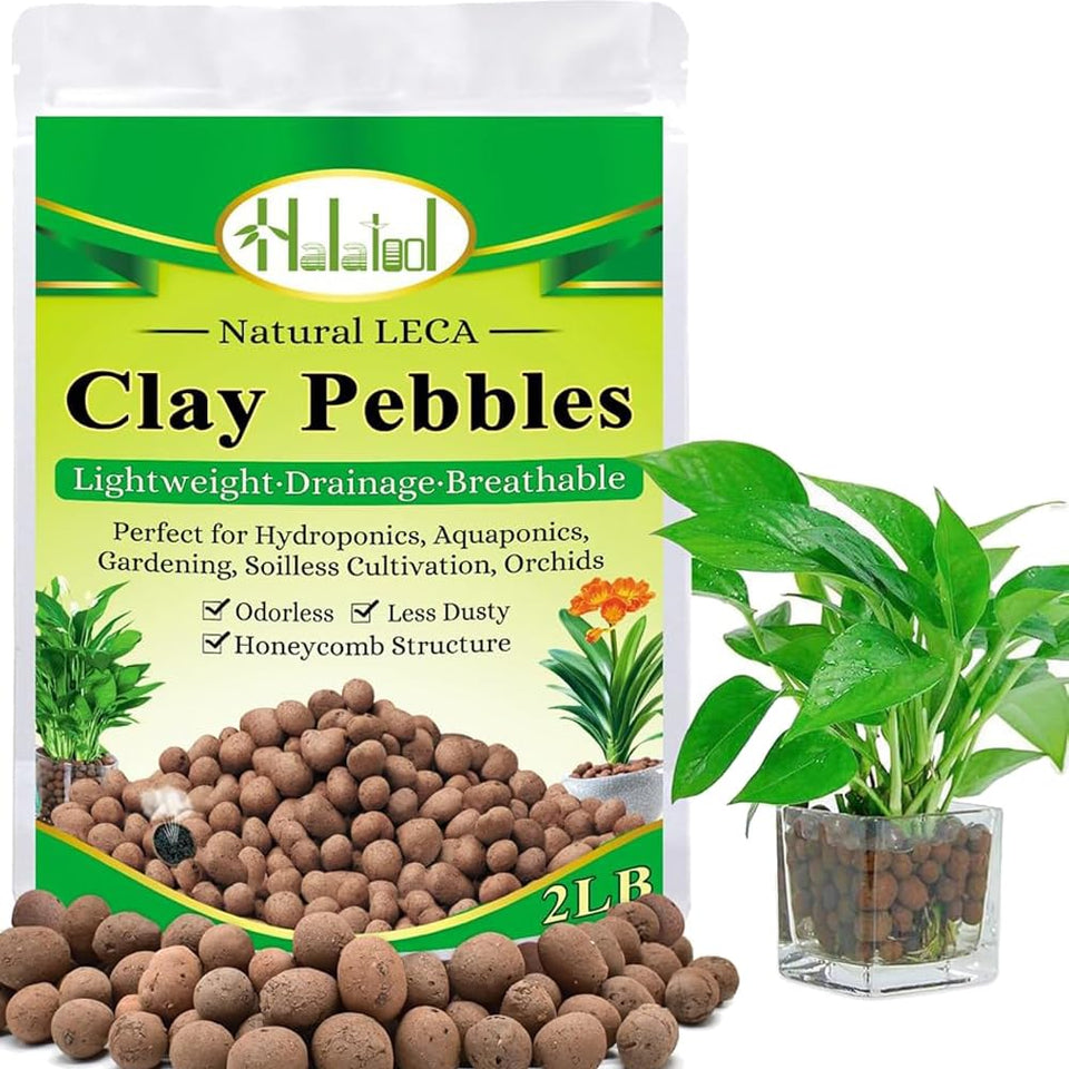 Halatool Hydroton pebbles closeup; porous texture for improved root aeration.