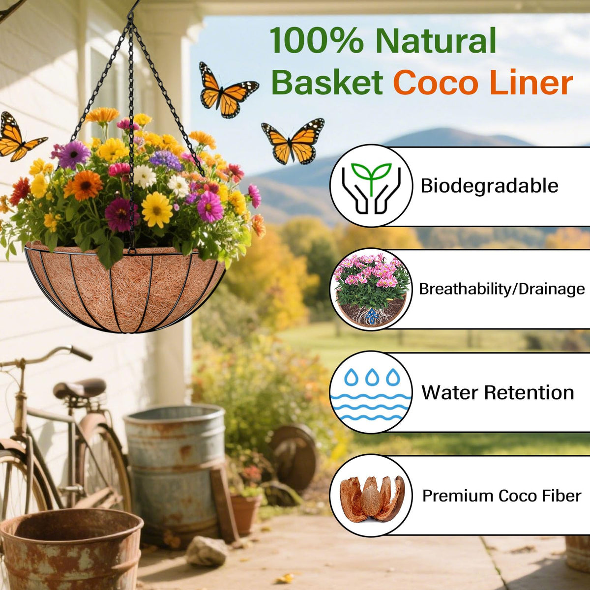 Halatool natural coco coir liner 8in provides breathable moisture retention for roots.