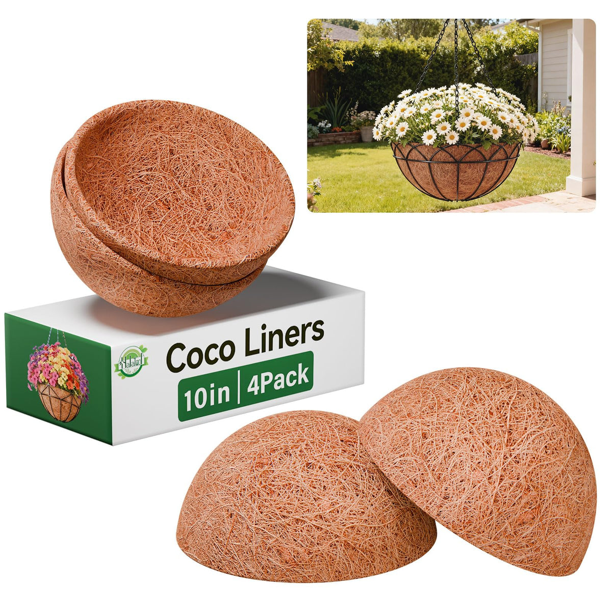 Halatool coconut liner, round 10 inch, enhances airflow and water retention for healthy pots.