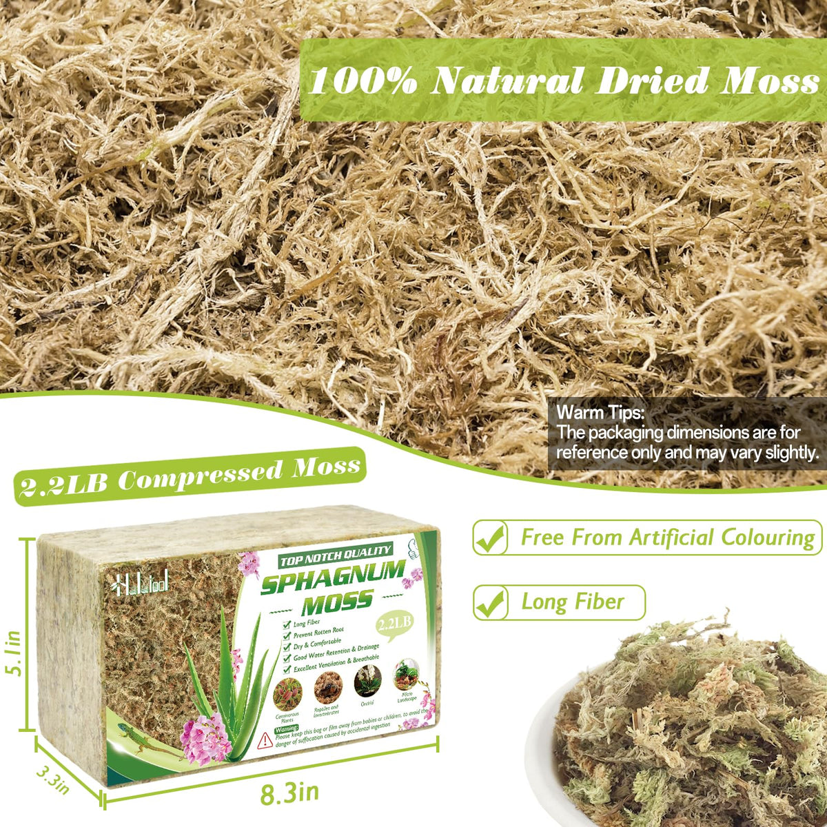 Halatool sphagnum moss after soak expands to 40 qt for versatile use.