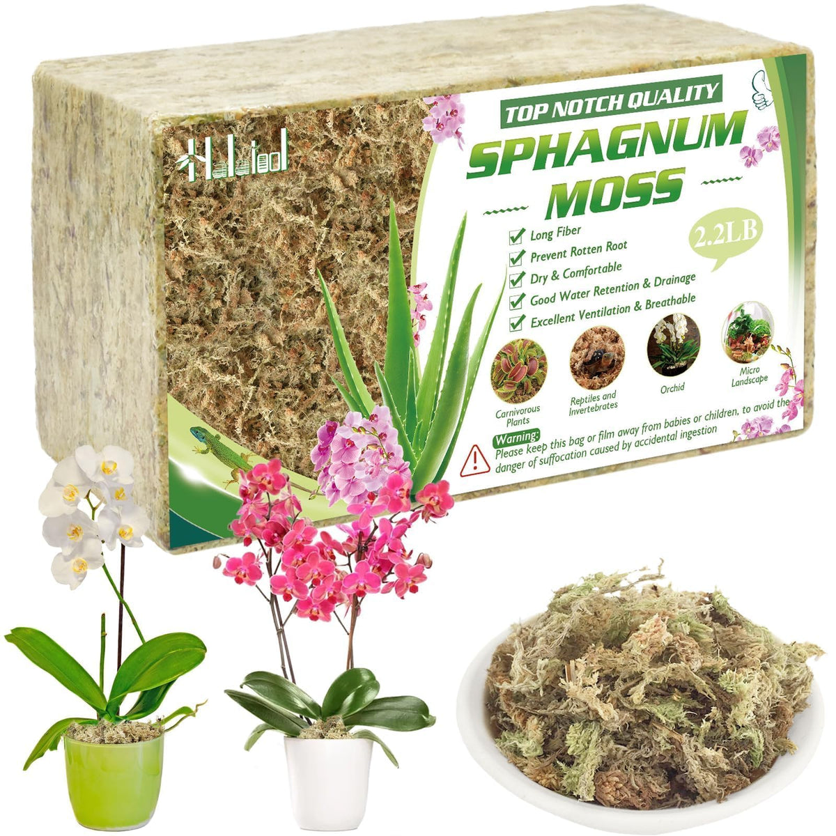 Halatool sphagnum moss brick ready to soak for convenient expansion.