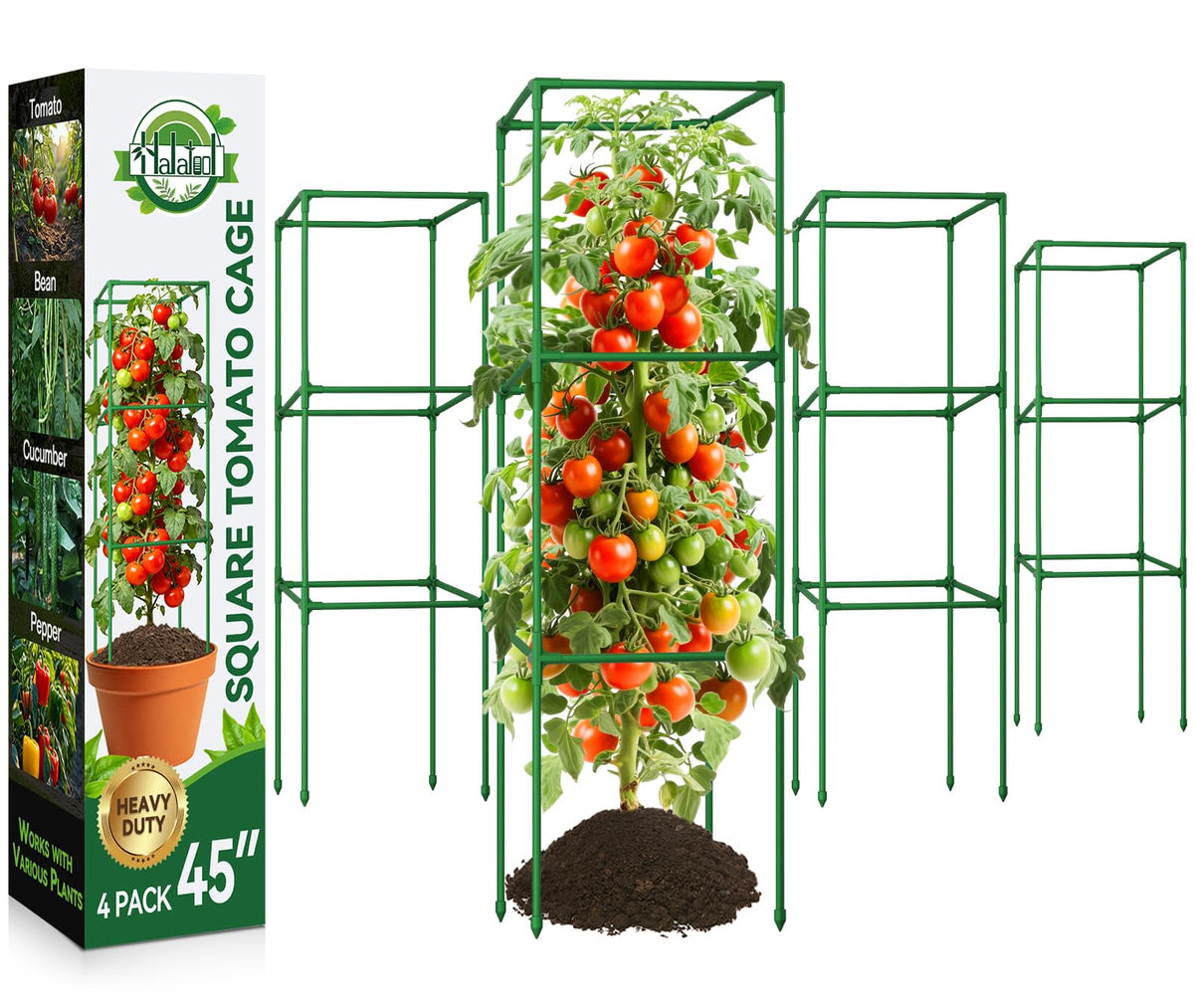 Halatool square Tomato Cage 45-inch supports tall tomato vines for staking