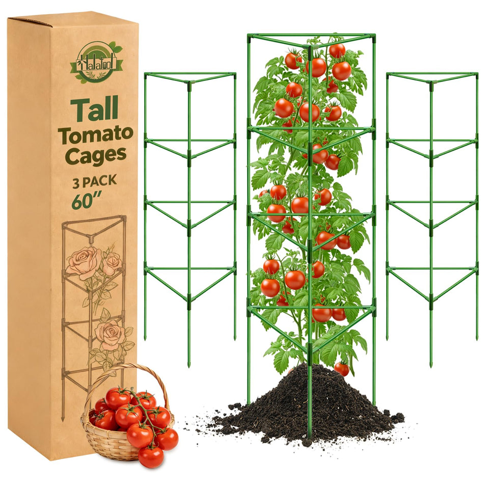 Halatool tomato cage 60-inch height supports tall plants with improved airflow.