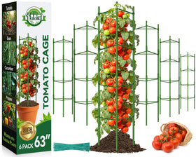 Halatool 63-inch tomato cage assembled providing vertical support of climbing plants.