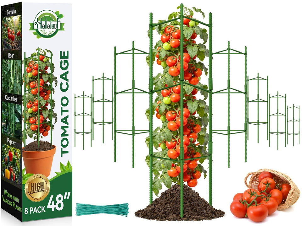 Halatool tomato cage assembly demonstrates versatile plant support and quick setup.