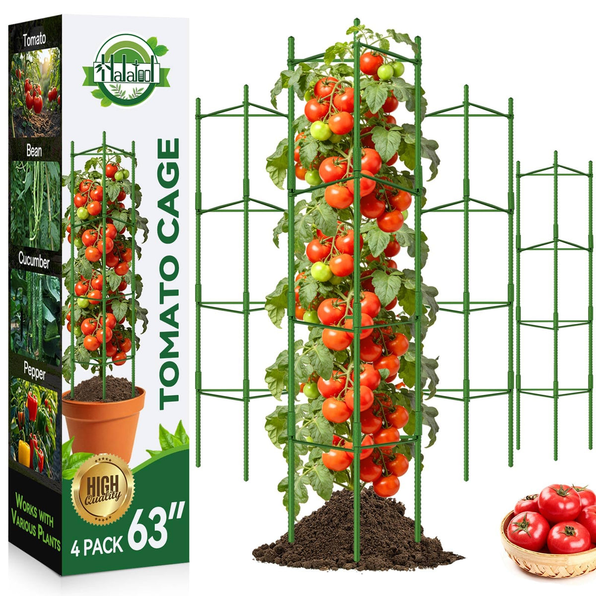 Halatool tomato cages assembled provide vertical support for climbing plants and better light exposure