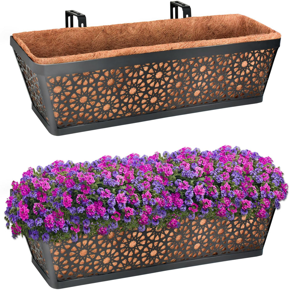 Halatool window box basket assembly showing sturdy brackets for easy setup.