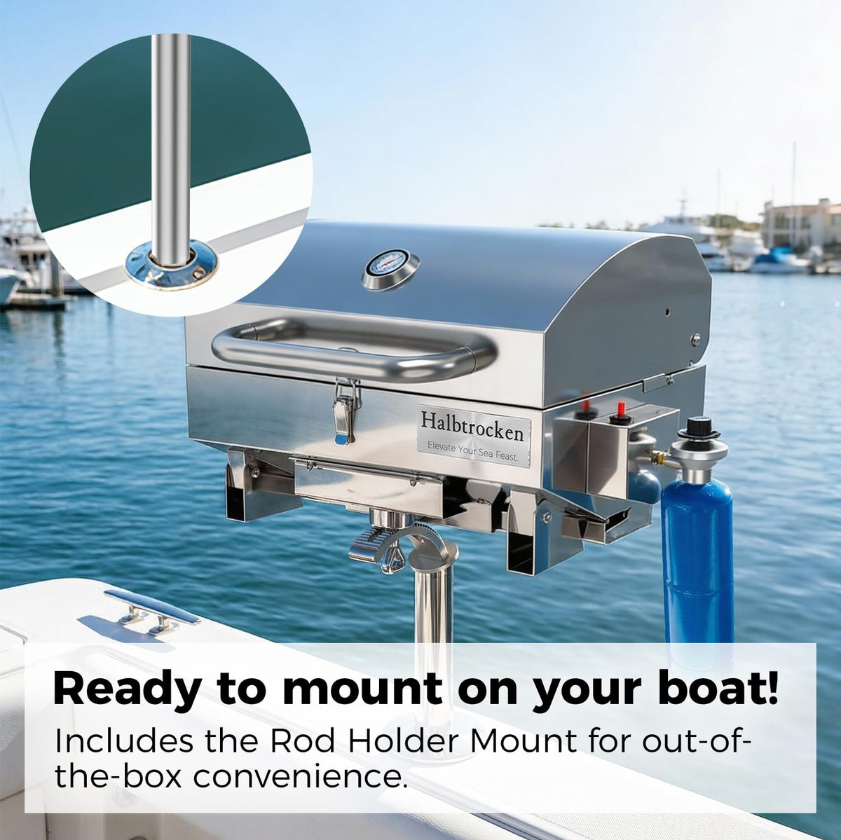 Halbtrocken Cabo Grill compact tabletop setup ideal for beaches and tailgating.