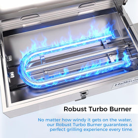 Halbtrocken Cabo Grill built-in thermometer aids precise heat monitoring on board.