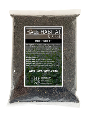 Hale Habitat Buckwheat seed bag ready for summer forage and weed suppression.