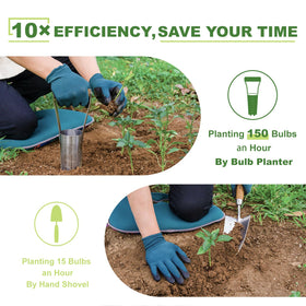 Haliaeetus bulb planter tool with wood handle offering comfortable grip during kneeling use