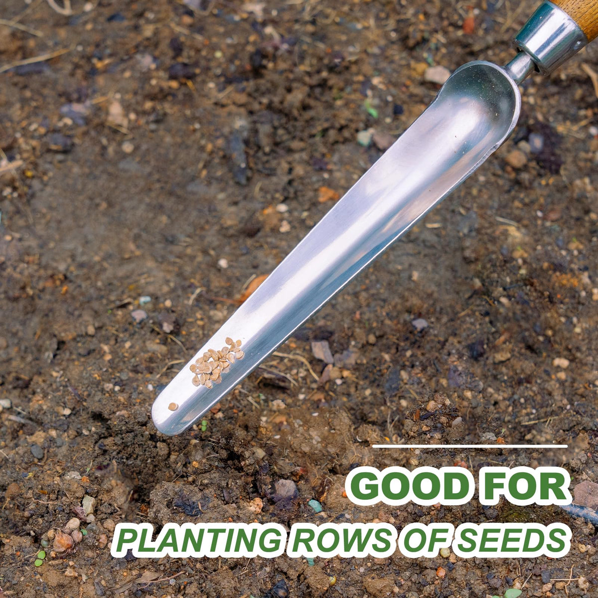 Haliaeetus Seeding Widger wood-handle offering ergonomic grip during planting.