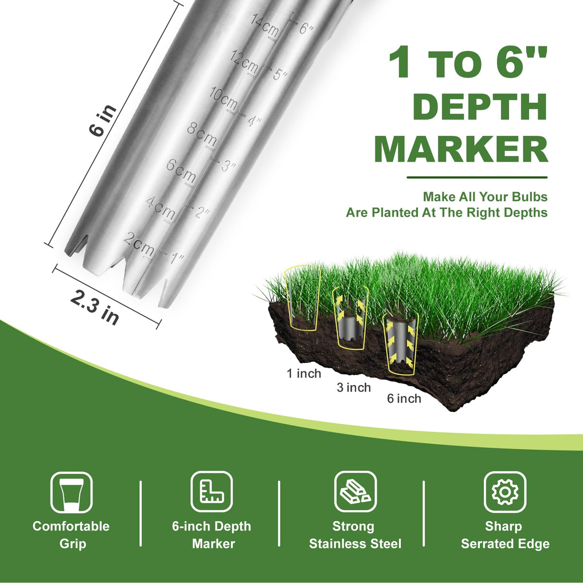 Haliaeetus stainless steel bulb planter digger resists bending in heavy soil
