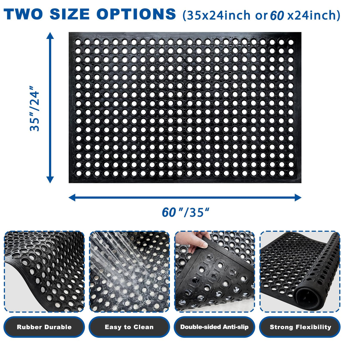 Halidec large 59x35-inch door mat features hex-hole drainage.