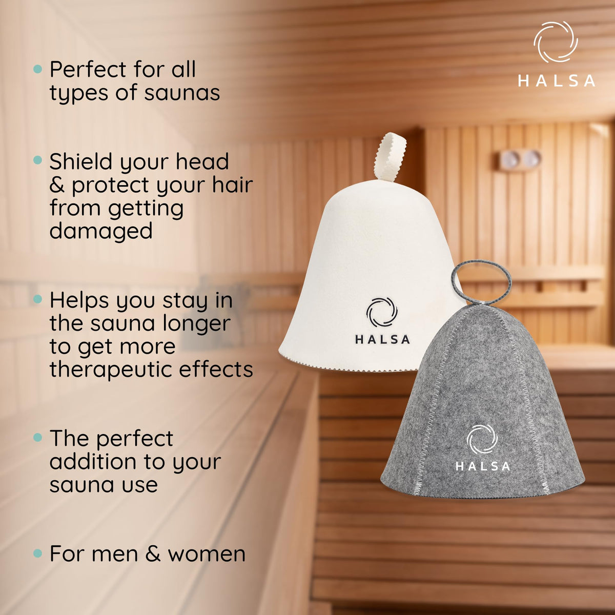 Halsa Sauna Hat lightweight design helps regulate head temperature in hot rooms