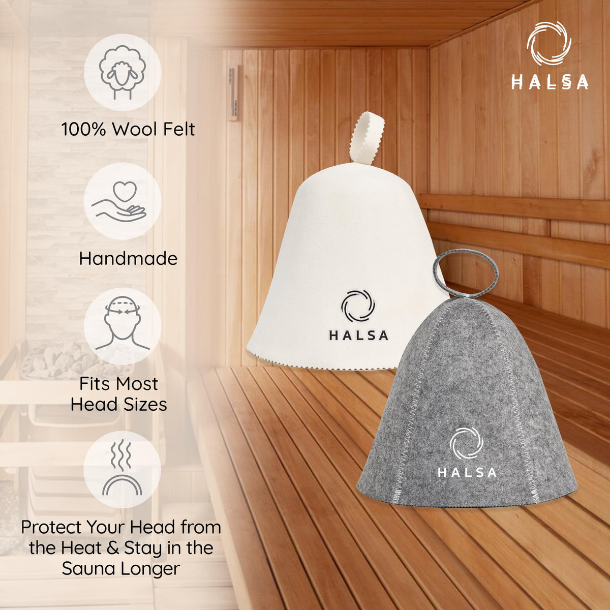 Halsa Sauna Hat soft felt material emphasizes comfort and breathability for long sessions