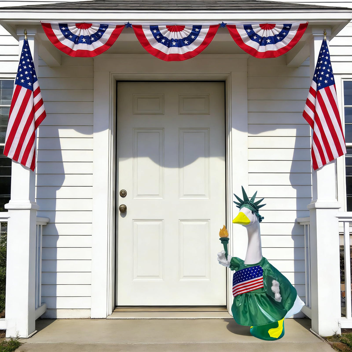 HALSHI patriotic goose outfit suited for indoor and outdoor Fourth of July scenes.
