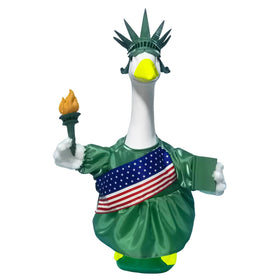 HALSHI statue of liberty goose outfit crown and flag dress for display.