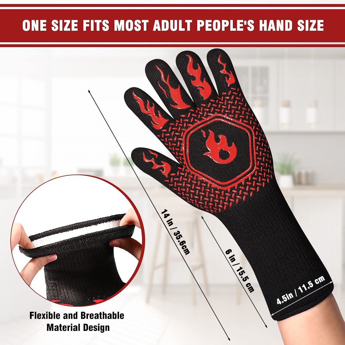 HAMITOR breathable inner knit keeps hands comfortable during long cooks
