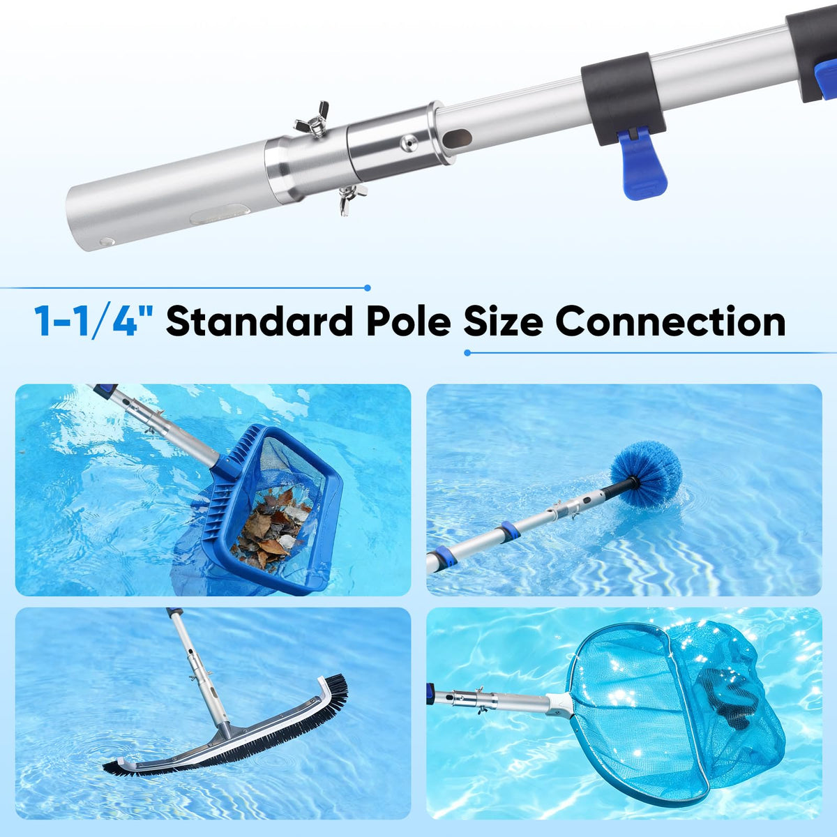 Hammrit aluminum pool pole shows durable construction for tough tasks.