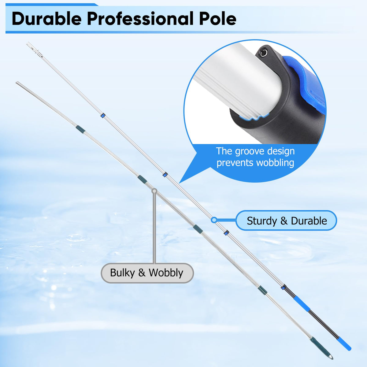 Hammrit pool pole features 1-1/4 inch socket and 3/4 inch threaded connection for wide compatibility.