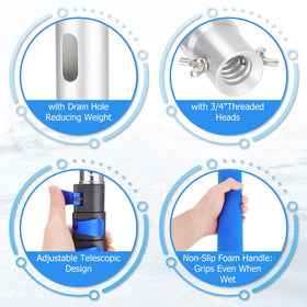 Hammrit pool pole non-slip soft handle reduces hand fatigue during cleaning.