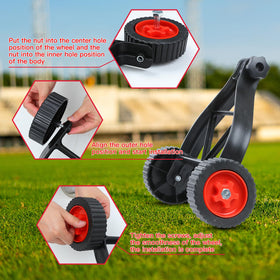 HamRoRung string-trimmer-wheel-attachment assembled-on-mower demonstrates quick setup.