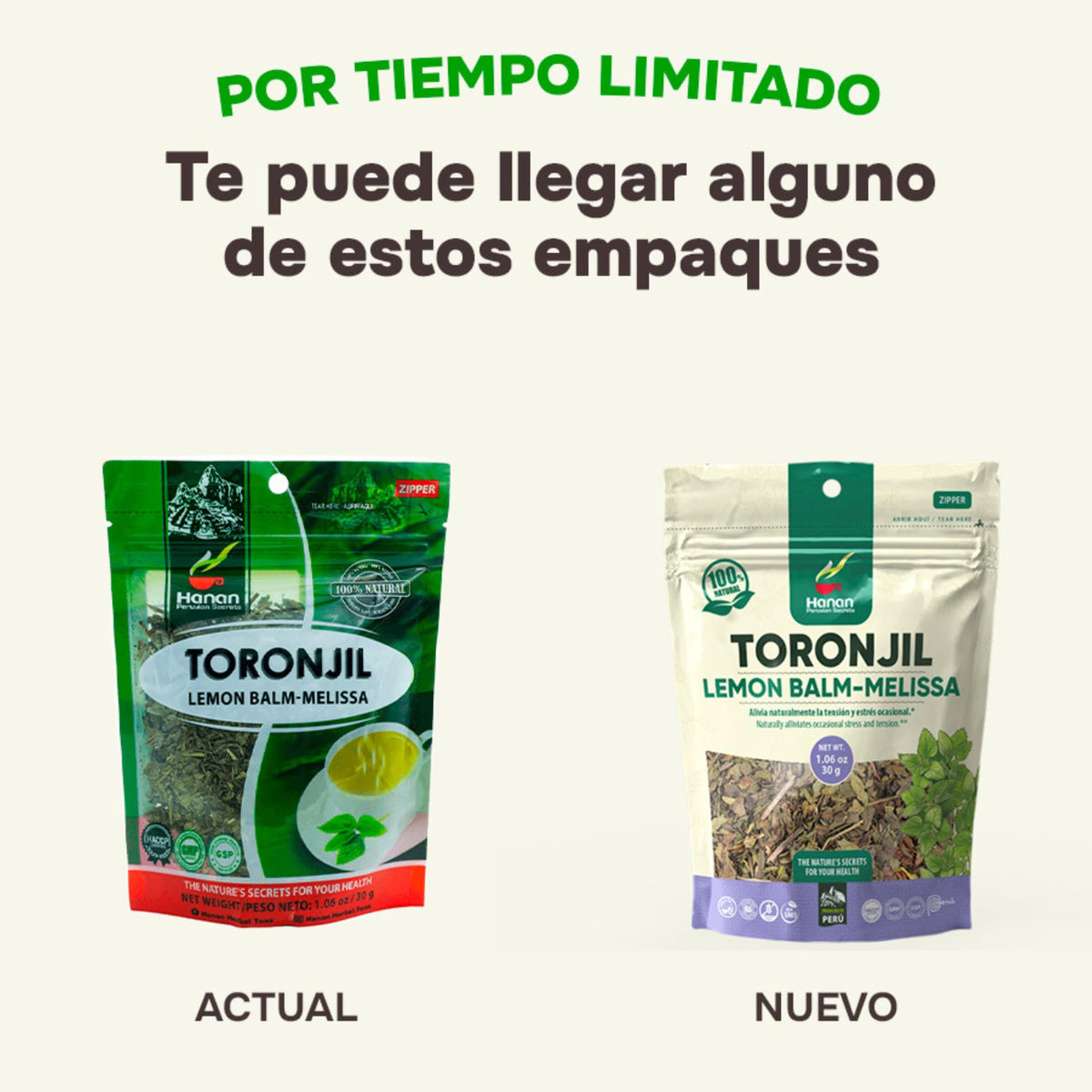 Hanan Lemon Balm Tea dried leaves from Peru show natural quality and purity.