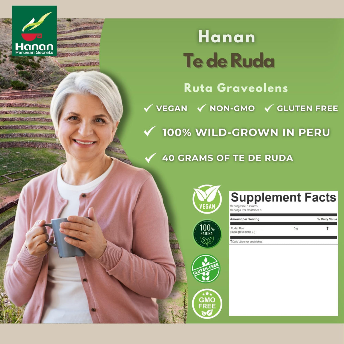 Hanan Rue caffeine-free label makes it suitable for evenings.