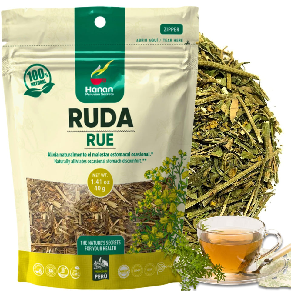 Hanan Rue loose-leaf tea close-up for a pure, aromatic infusion.