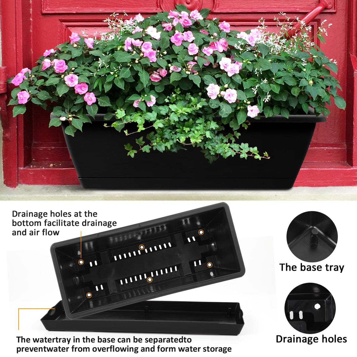 Hananojia black rectangular planter complements modern home decor