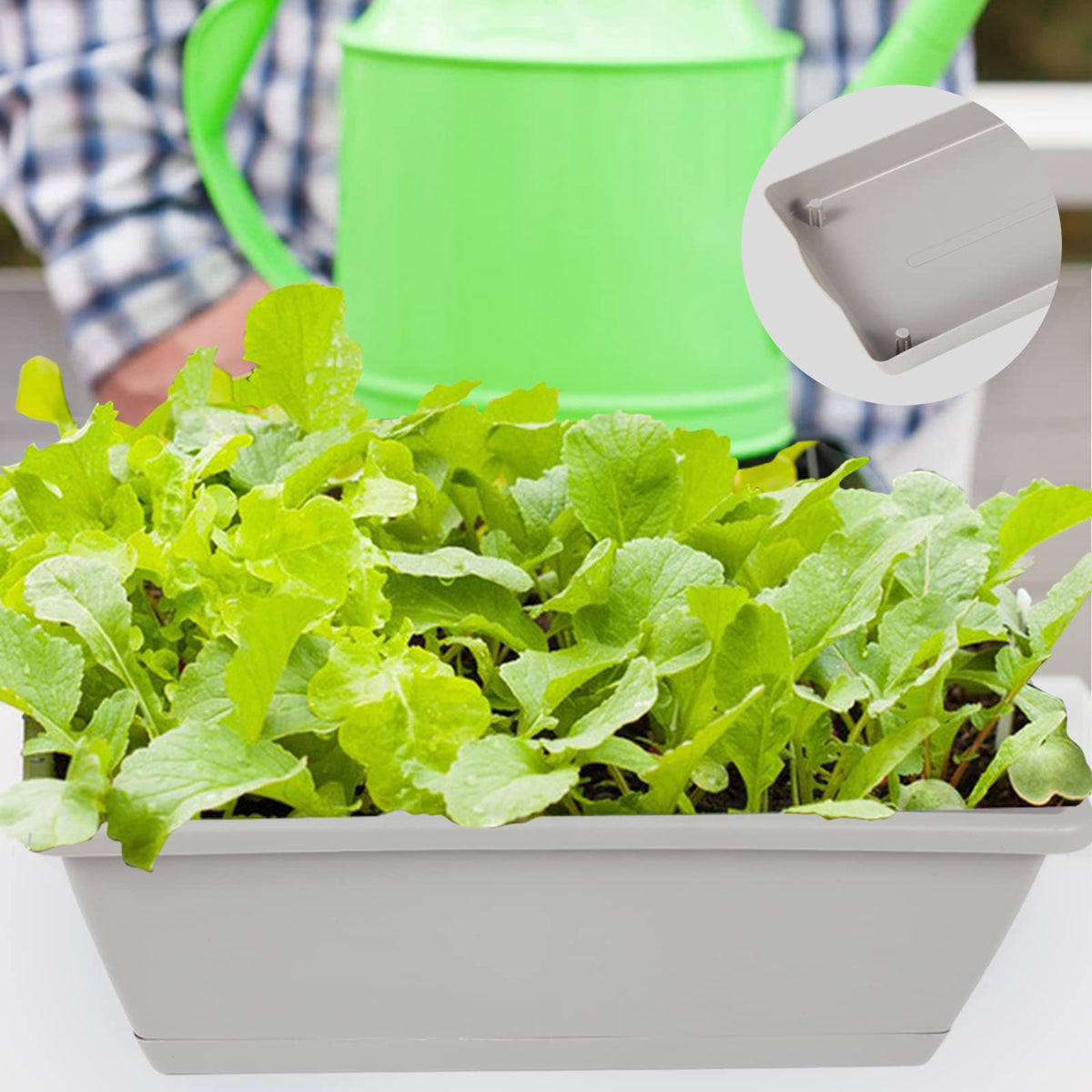Hananojia rectangular planter with tray provides a clean, modern look for indoor and outdoor setups.