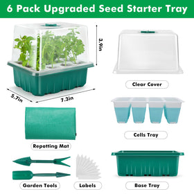 Hanaoyo six-pack seed starter kit keeps seedlings organized for indoor greenhouse setups.