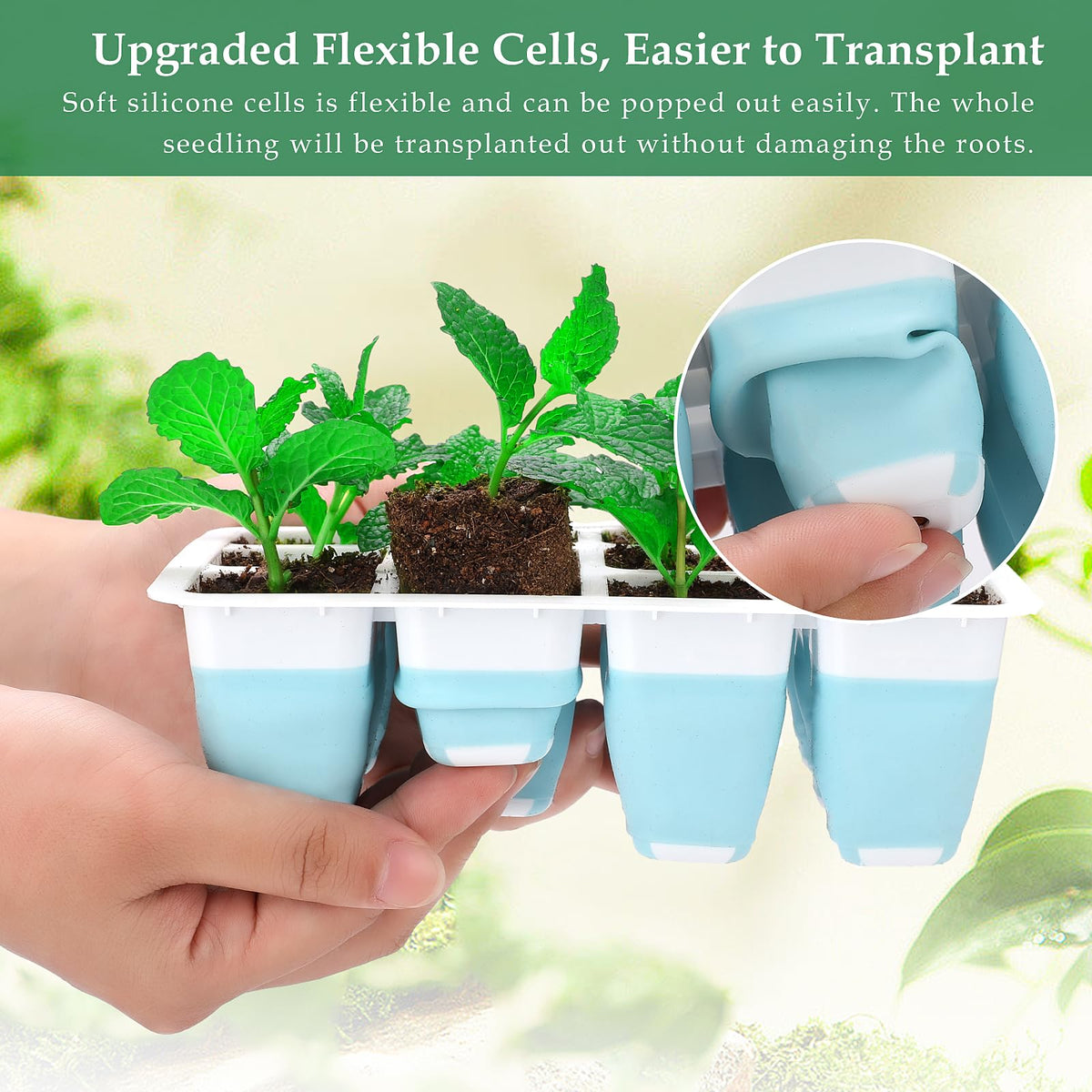 Hanaoyo flexible pop-out cells enabling gentle removal of seedlings.