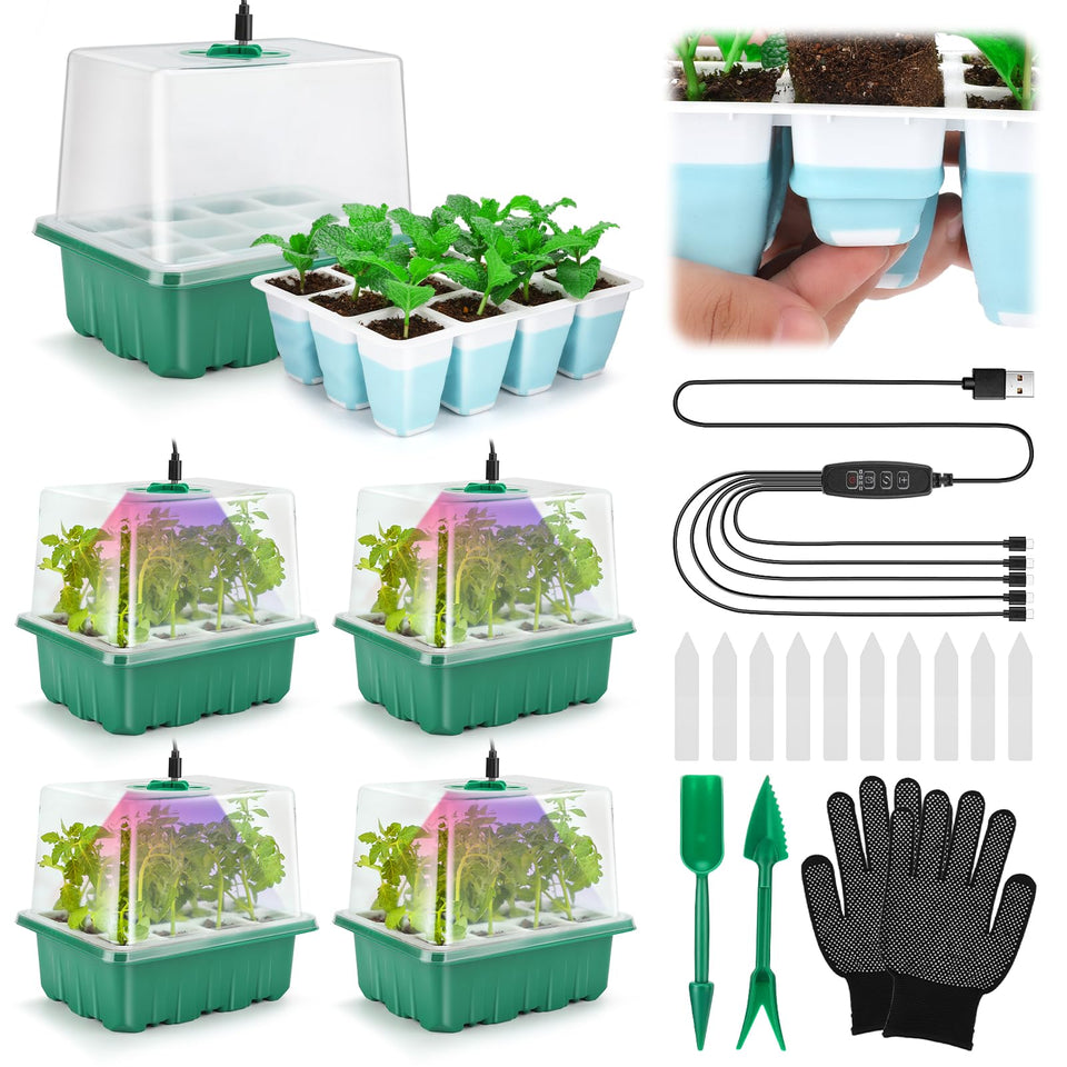 Hanaoyo seed starter tray with grow-light dome for accelerated germination.