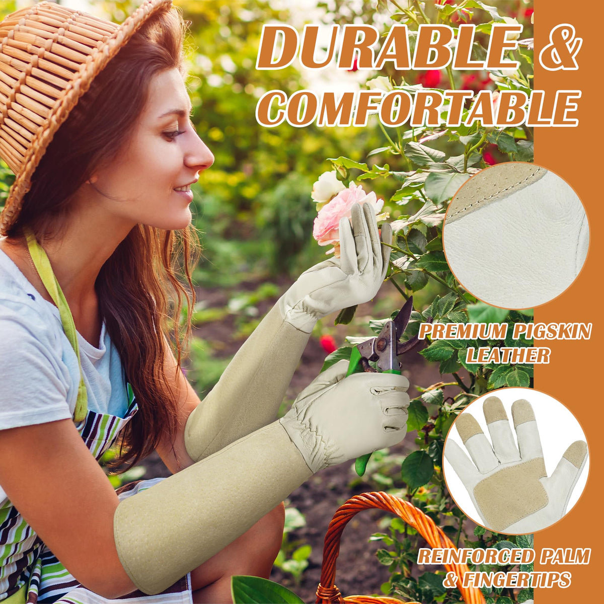 HANDLANDY breathable pigskin leather gloves keep hands cool in warm garden work
