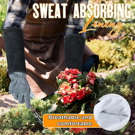 HANDLANDY forearm-protection gloves guard arms while reaching into dense foliage.