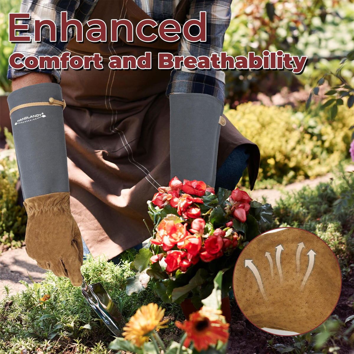 Handlandy forearm-protection gloves extend up the arms for extra safety.