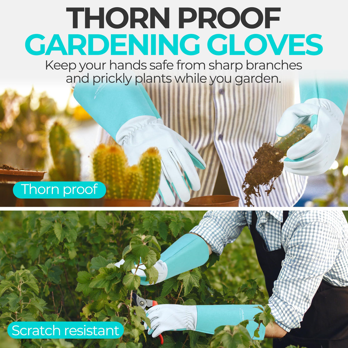 Handlandy forearm protection gardening gloves teal