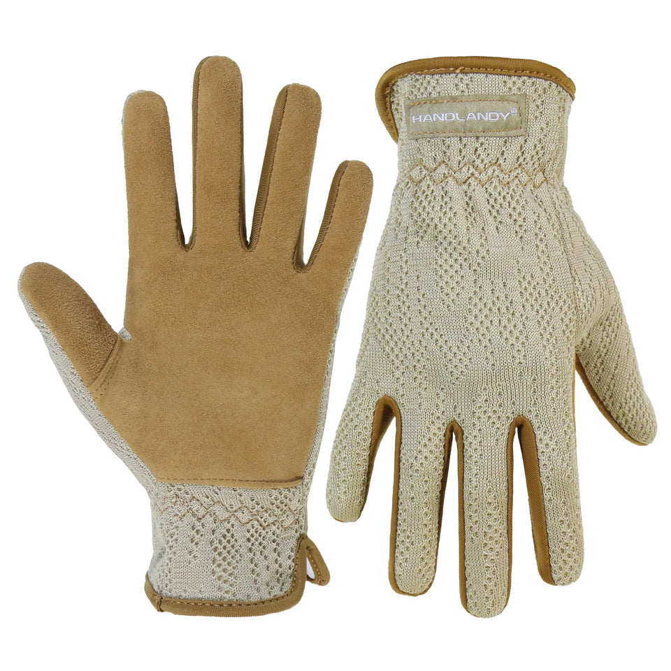 HANDLANDY garden gloves for women with breathable back keep hands cool during gardening tasks.