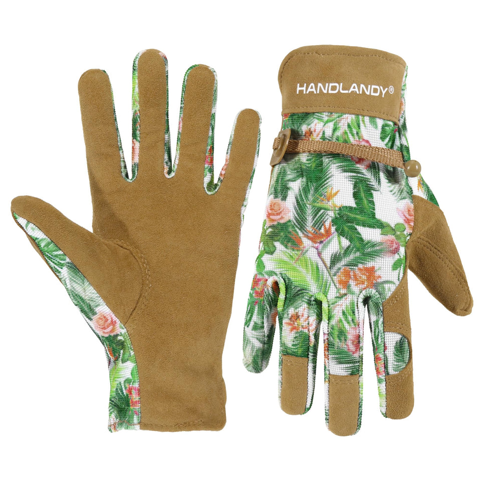 HANDLANDY women's leather garden glove with a durable palm for grip.
