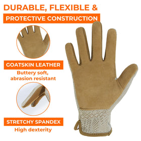 Close-up of Handlandy goatskin texture highlighting durability for tough garden tasks.