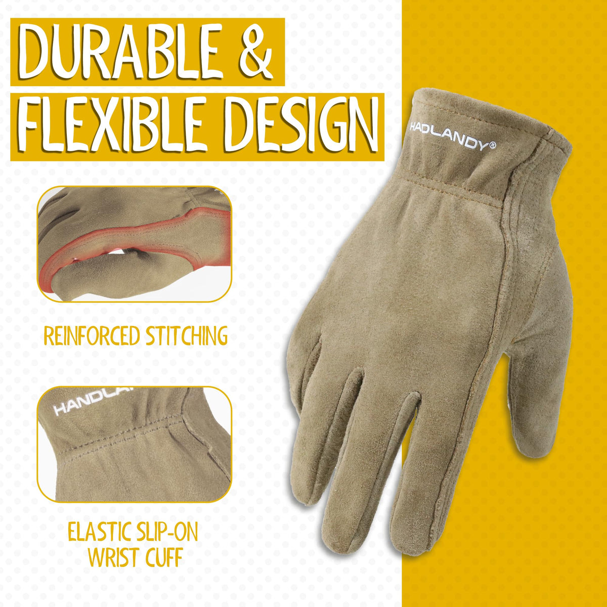 HANDLANDY kids leather gardening gloves with elastic top for flexible fit during activities