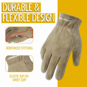 HANDLANDY kids leather gardening gloves with elastic top for flexible fit during activities