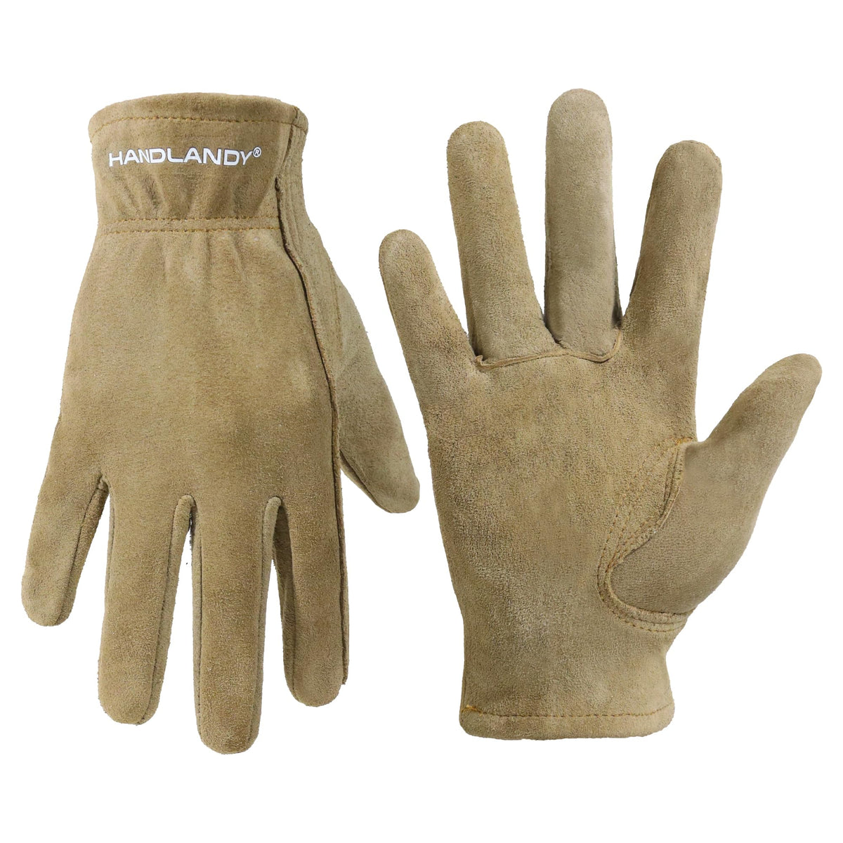 HANDLANDY Kids Leather Gardening Gloves worn on hand for sturdy protection during play and gardening