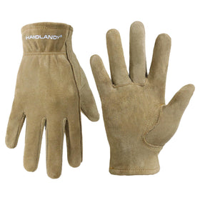 HANDLANDY Kids Leather Gardening Gloves worn on hand for sturdy protection during play and gardening