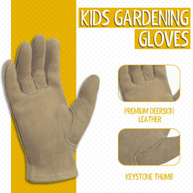 HANDLANDY kids leather gardening gloves soft suede texture for gentle wear while planting