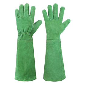 HANDLANDY leather gardening gloves thorn-proof gauntlet protecting forearms while pruning roses