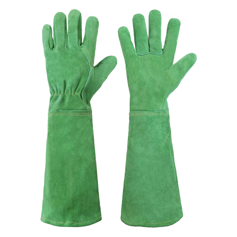 HANDLANDY leather gardening gloves thorn-proof gauntlet protecting forearms while pruning roses